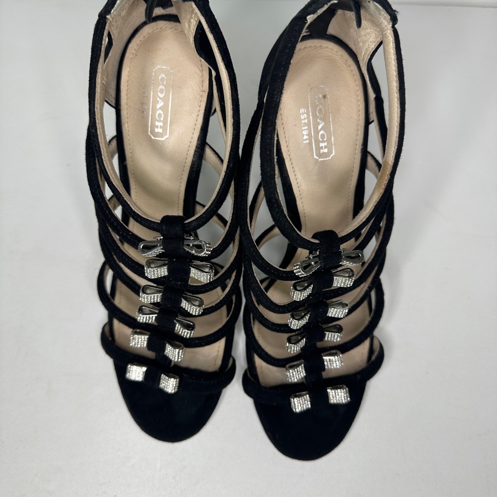 Coach Black Velvet Stiletto Holiday Heels With Silver Metal Bows sz 8.5 - Picture 4 of 9